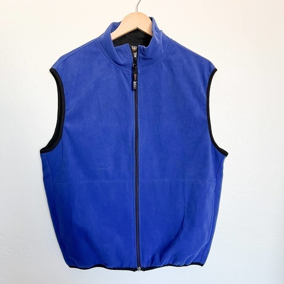 Rei Vintage Royal Blue Black Trim Purple Fleece Vest Full Zip Medium Unisex - Picture 1 of 4